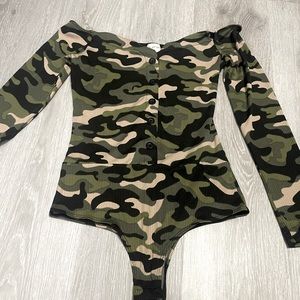 Off the shoulder camp body suit